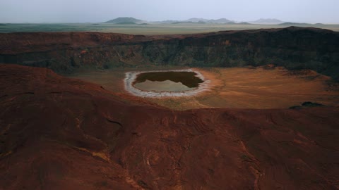 Volcanic Crater Lake Hail Saudi Arabia Aerial Drone Video