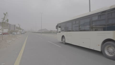 Hajj Pilgrim Transport Bus Driving on Makkah Highway