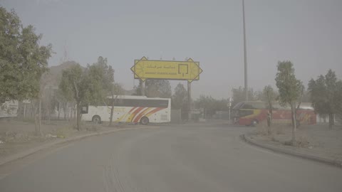 Hajj Buses Passing Arafat Starts Here Road Sign