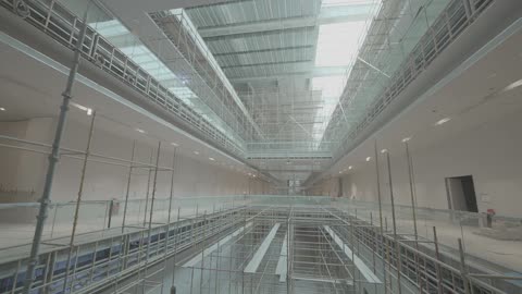 Indoor Building Atrium Construction Scaffolding Footage