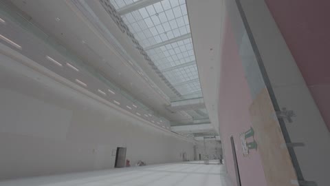 Modern Building Interior Glass Skylight Tracking Video