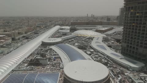 Modern Mall Building Construction Aerial Drone Footage