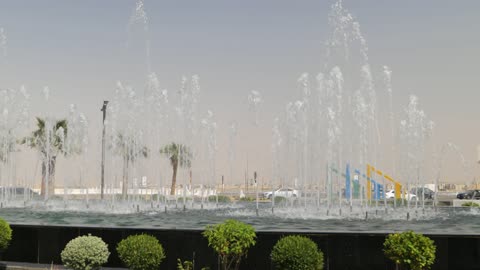 Modern Water Fountain Spraying in Urban Public Park
