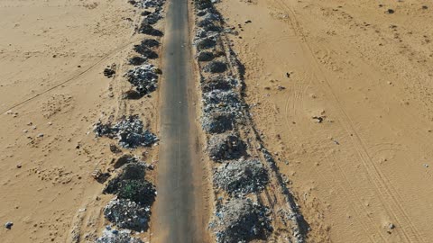 Desert Road Waste Pollution Aerial Drone Footage