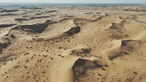 Aerial View of Desert Sand Dunes and Landscape