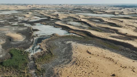 Desert Wetland and Sand Dunes Aerial Drone Footage