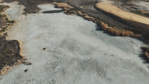 Dried Lake Bed Drought Environment Aerial Drone Footage