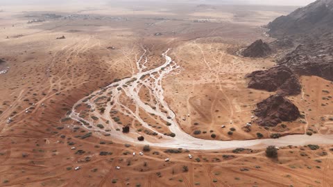 Hail Saudi Arabia Desert Flood Aerial Drone Footage