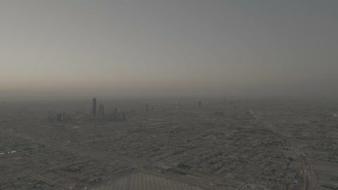 Riyadh City Skyline Dusk Aerial Drone Footage