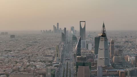 Riyadh Saudi Arabia City Skyline Aerial Sunset Video