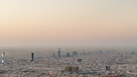 Riyadh Saudi Arabia Skyline Aerial View at Sunset