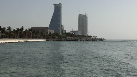 Jeddah Corniche Waterfront Skyline Static Video