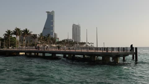 Jeddah Corniche Waterfront and City Skyline Video