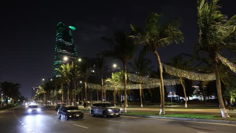 Night Traffic on Jeddah Corniche Road Saudi Arabia