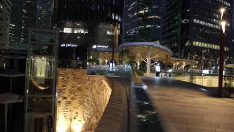 KAFD Riyadh Night Skyscrapers and Pedestrian Walkway