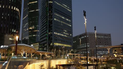 Riyadh KAFD Skyscrapers at Night Static Footage