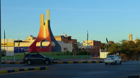Sakaka Al Jouf Landmark Roundabout Street Traffic Video
