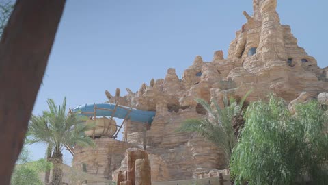 Water Park Rock Formation and Blue Slide Footage