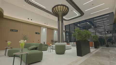 Interior design for a modern corporate office lobby.
