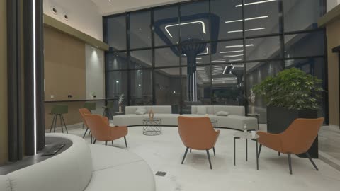 Modern Office Building Lobby Interior Night Footage
