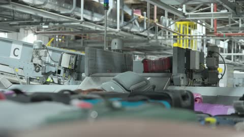 Airport Baggage Conveyor Belt Sorting System Footage