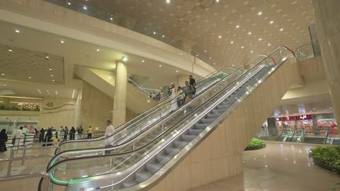 International Airport Terminal Interior with Escalators