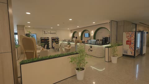 Modern Coffee Shop Interior in Office Building Lobby
