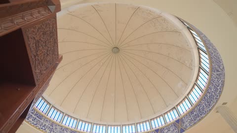 Mosque Interior Dome and Minbar Low Angle Video