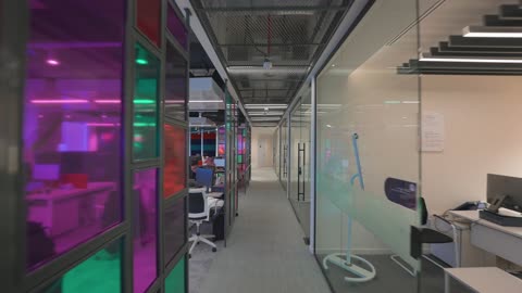 Modern Office Corridor Interior Tracking Shot
