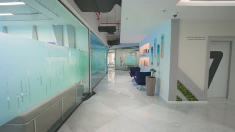 Modern Office Corridor Interior Tracking Shot