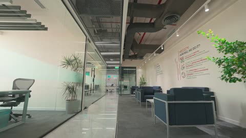 Modern Corporate Office Interior Hallway and Workspace