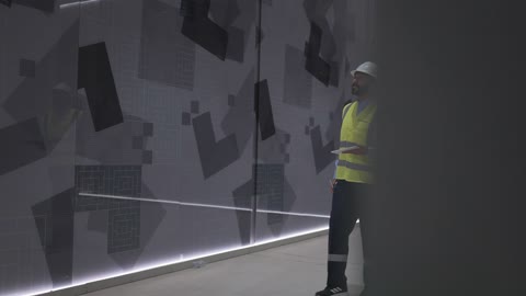 Saudi Engineer Inspecting Interior with Tablet
