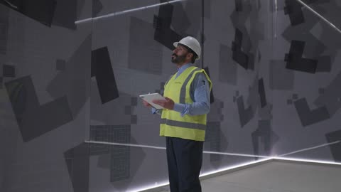 مهندس عربي يفحص منشأة داخلية حديثة