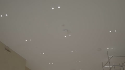 Engineer Inspecting Ceiling Lights in Modern Building