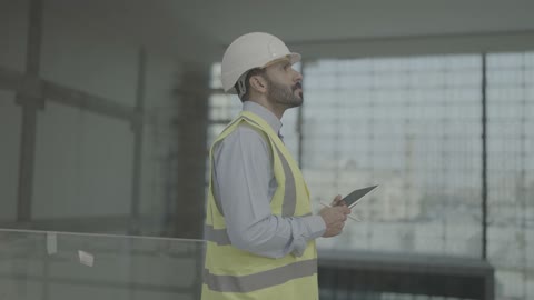 Arab Engineer with Tablet on Construction Site