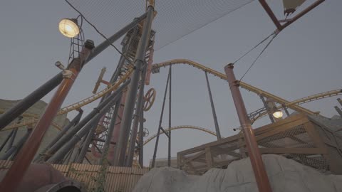Roller Coaster Theme Park Low Angle Tracking Video