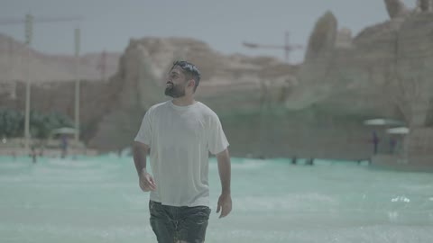 Man Walking in Water Park Wave Pool Video
