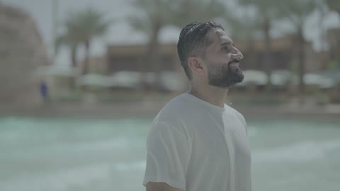 Middle Eastern Man Smiling at Water Park Resort Footage