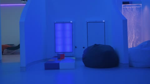 Sensory Room with Blue Lighting and Bubble Column
