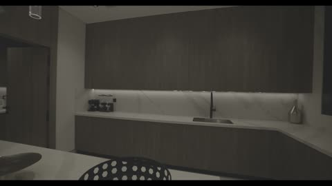 Modern Luxury Dark Wood Kitchen Interior Panning Shot