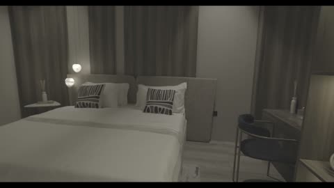 Modern Hotel Bedroom Interior with Warm Lighting Footage