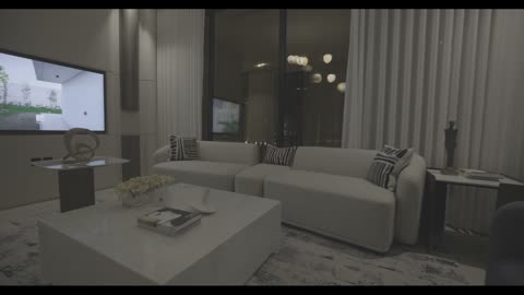 Modern Luxury Living Room Interior Night Panning Shot