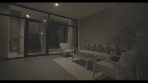 Modern Outdoor Villa Patio Terrace Night Video Footage
