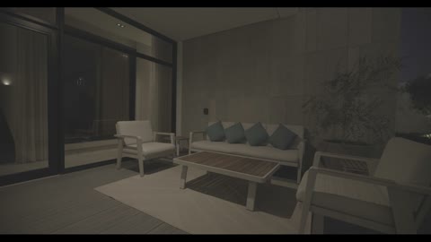 Modern Villa Outdoor Patio Seating At Night