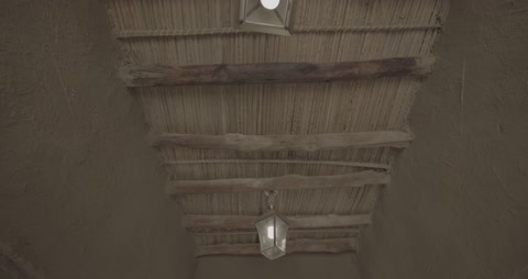 Traditional Wooden Beam Ceiling with Hanging Lantern