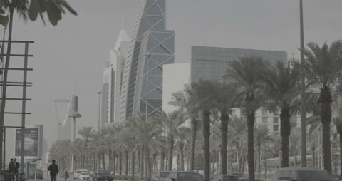 Riyadh King Fahd Road Traffic and Skyscrapers Video