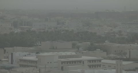 Dusty Middle Eastern Cityscape Haze Aerial Footage