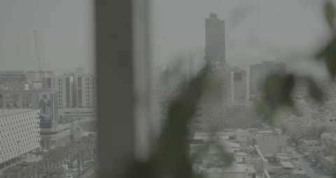 Riyadh City Skyline Dusty Panning Video Footage