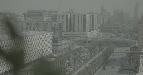 Riyadh King Fahd Road City Traffic on Hazy Day Footage