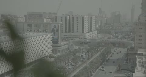 Riyadh King Fahd Road Traffic Hazy Daylight Footage
